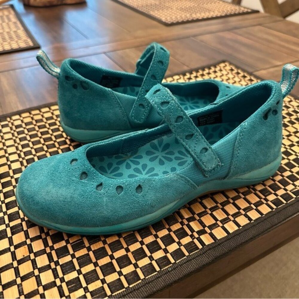 LL Bean Sneakers Girls 4 Teal Suede Beansport Mary Janes  Girl's Shoes